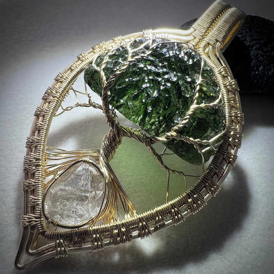 Gold Moldavite Tree of Life Pendant | 6.77g | Maly Chlum