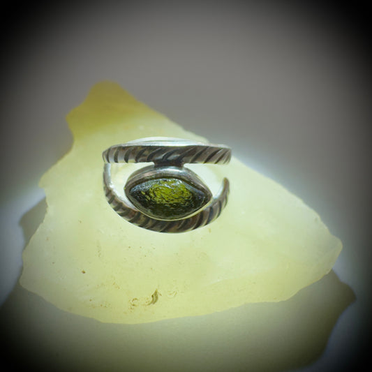 All Seeing Eye Sterling Silver Moldavite Ring | Size 4 | Chlum