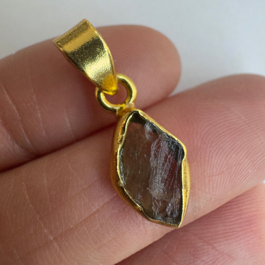 Gold Plated Moldavite Pendant | 1.44g | Chlum