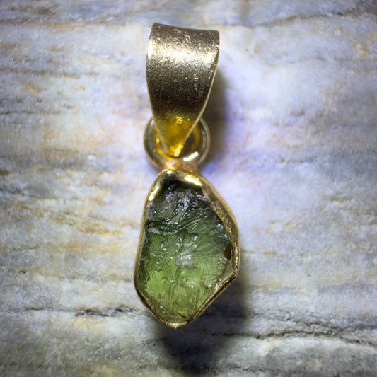 Gold Plated Moldavite Pendant | 1.31g | Chlum