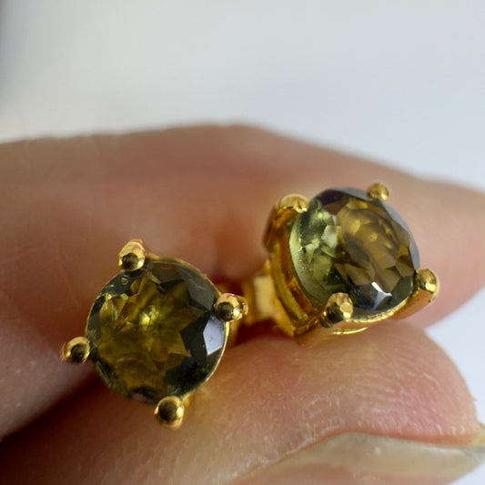 Celestial Glow Moldavite Stud Earrings | 5mm | Chlum