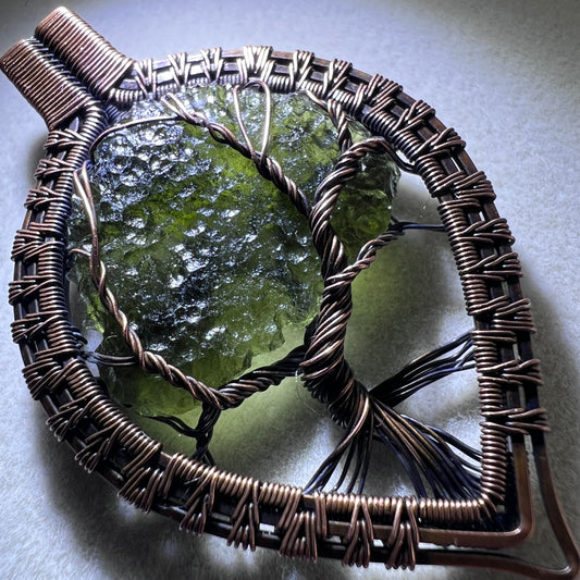 Moldavite Tree of Life Pendant - Copper Wrap