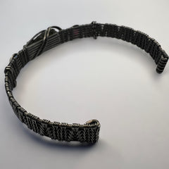 Moldavite/Silver Bracelet with Garnet Accents - (S/M Adjustable)