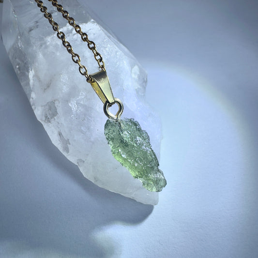 Gold Plated Moldavite Necklace | 0.7g | Marouskovo Pole