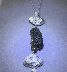 Dual Tail Design Silver Plated Moldavite Necklace