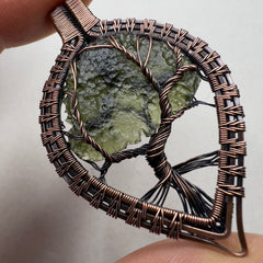 Moldavite Tree of Life Pendant - Copper Wrap