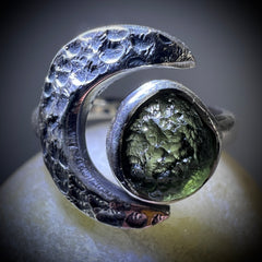 Crescent Silver Ring - Open Sized Silver Ring 4.5