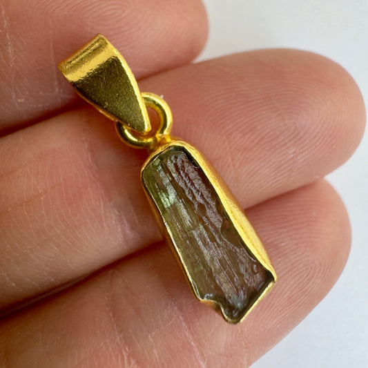 Gold Plated Moldavite Pendant | 1.54g | Chlum