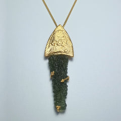 Leaf-Inspired Gold-Plated Moldavite Necklace (3.45g) — Chlum, Czech Republic