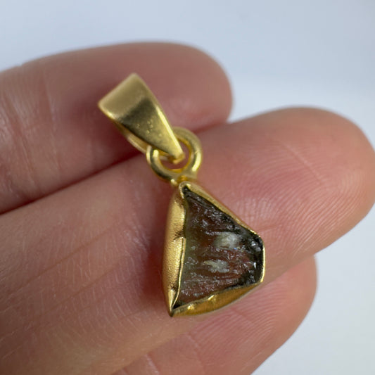 Gold Plated Moldavite Pendant | 1.18g | Chlum