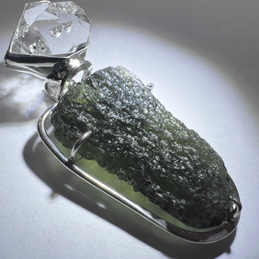 Moldavite & Herkimer Silver Pendant | 8g | Chlum