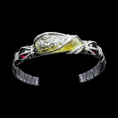 Moldavite/Silver Bracelet with Garnet Accents - (S/M Adjustable)