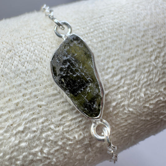 Sterling Silver Moldavite Bracelet | 3.48g | Chlum