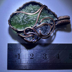 3.03g Double Herkimer, Moldavite Copper Pendant