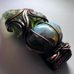 Moldavite & Labradorite Pendant - Copper Wrap
