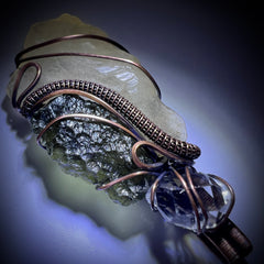 Moldavite, LDG & Herkimer Pendant - Copper Wrap