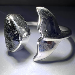 Whale Tail Sterling Silver Ring with Natural Moldavite - Size 8