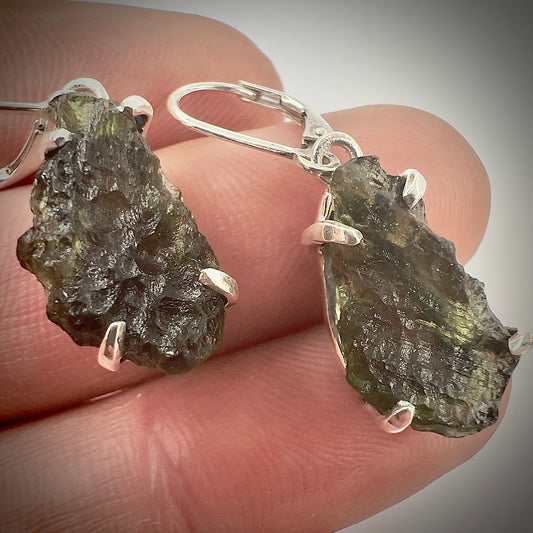 Moldavite Sterling Silver Earrings | 3.54g | Chlum