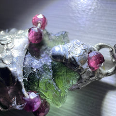 1.8g Moldavite Necklace - garnet accents