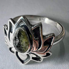 Sterling Silver Lotus Moldavite Ring - Size 10