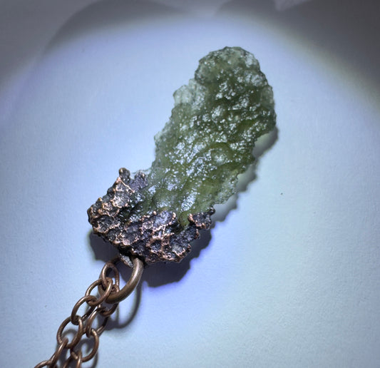 Copper Electroformed Moldavite Pendant | 1.63g | Chlum