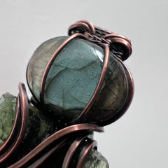 Moldavite & Labradorite Pendant - Copper Wrap