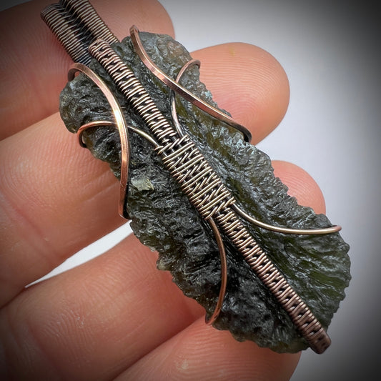 Moldavite Copper Wire Wrapped Pendant | 10.88g | Marouskovo Pole