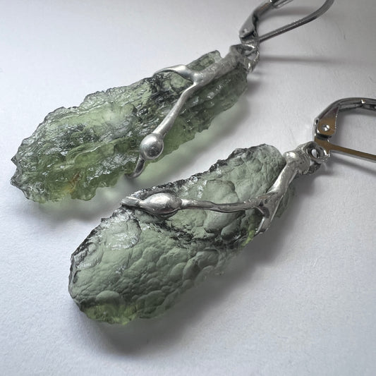 Soft Soldered Moldavite Earrings | 1.95g & 2.3g | Marouskovo Pole