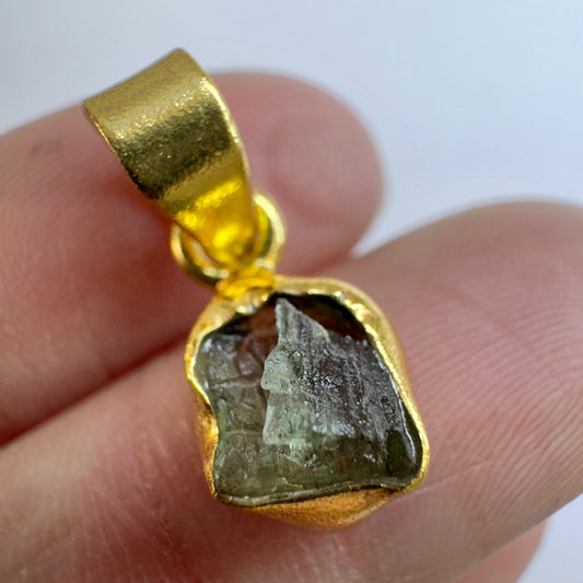 Gold Plated Moldavite Pendant | 1.38g | Chlum