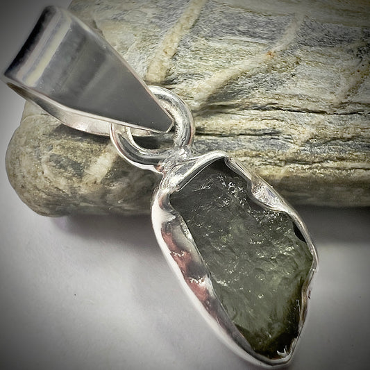 Sterling Silver Moldavite Pendant | 1.32g | Chlum
