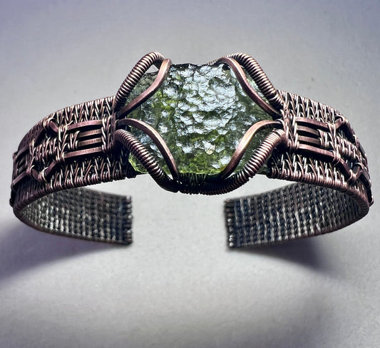 Moldavite Copper Bracelet - Carnelian accents.