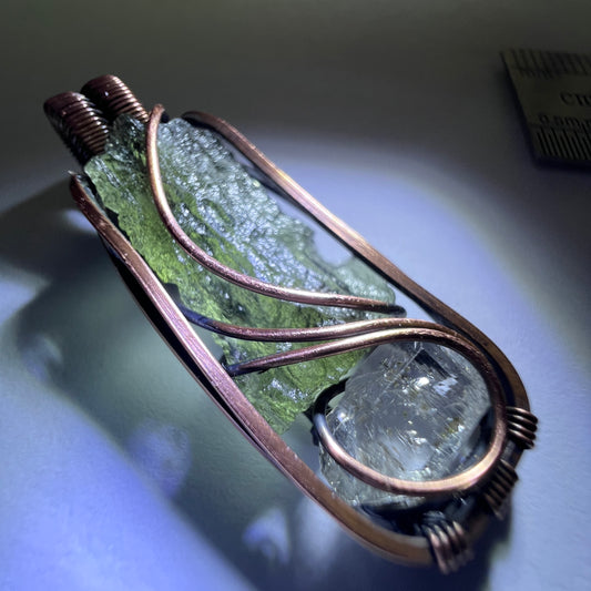 Moldavite & Herkimer Copper Pendant 0.84