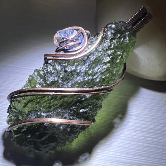 Moldavite & Herkimer Copper Pendant 9.6g.