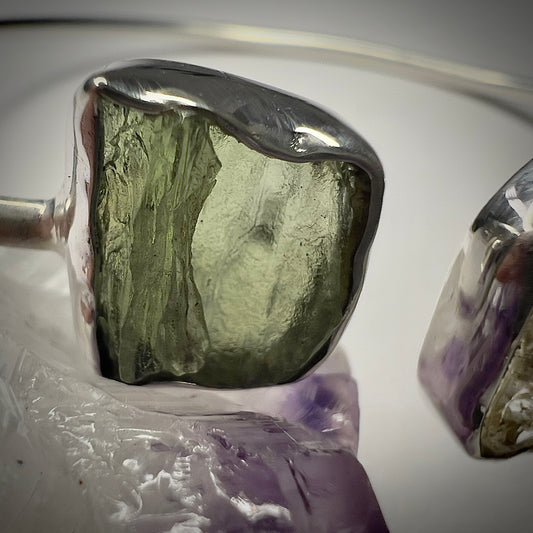 Sterling Silver Moldavite & Herkimer Bracelet | 1.52g | Chlum