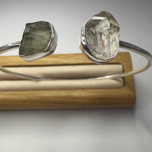 Sterling Silver Moldavite & Herkimer Bracelet | 1.02g | Chlum