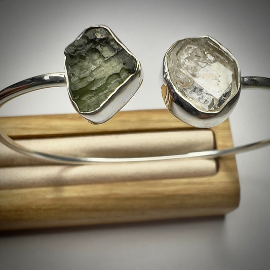 Sterling Silver Moldavite & Herkimer Bracelet | 0.95g | Chlum