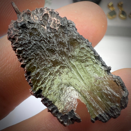Copper Electroformed Moldavite Pendant | 4.7g | Maly Chlum