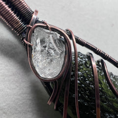 Moldavite & Herkimer Diamond Pendant 9.2g