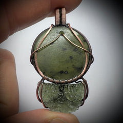 Moldavite & NZ Greenstone Pendant.
