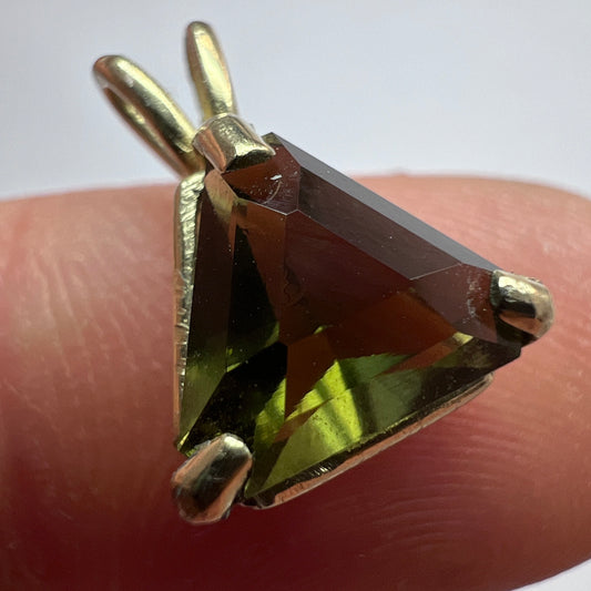 Moldavite Triangle Pendant – Solid 14k Gold