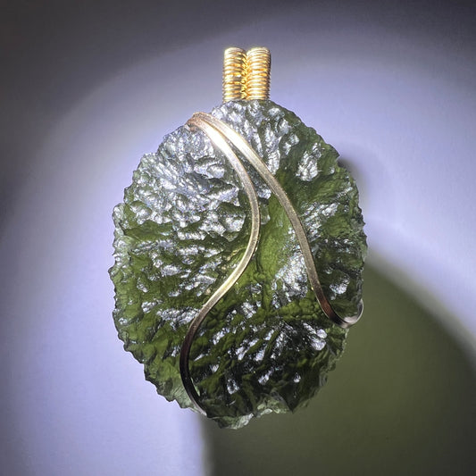 11.3g Moldavite & Gold Pendant