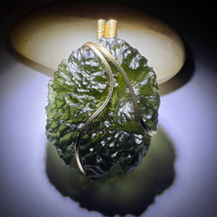 11.3g Moldavite & Gold Pendant