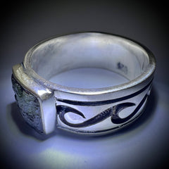 Band Sterling Silver Moldavite Ring - 10.5 (V)