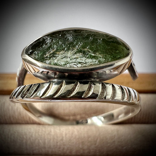 All Seeing Eye Sterling Silver Moldavite Ring - 10 (U)