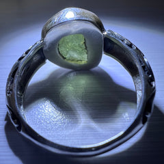 Rounded Bezel Sterling Silver Moldavite Ring - 9.5 (T)