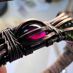 Moldavite Copper Bracelet with Garnet Accents - (S/M Adjustable)