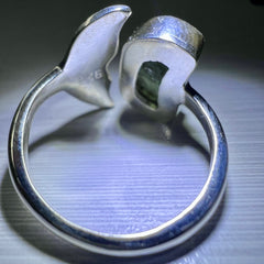 Whale's Tail Sterling Silver Moldavite Ring - 7.5 (P) Open Size