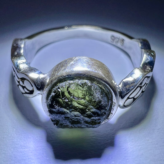 Sterling Silver Moldavite Ring - 7.5 (P)