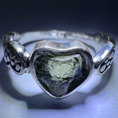 Sterling Silver Moldavite Heart Ring - 7.5 (P)