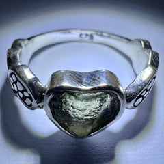 Sterling Silver Moldavite Heart Ring - 7.5 (P)